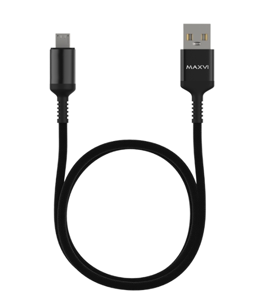 Кабель Maxvi MC-10M black, USB-A - microUSB, 2A ток макс. нагрузки 2А, макс. напряжение 5V; стандарт USB 2.0; длина 1м, нейлоновая оплетка, металлические корпуса разъемов, цвет черный