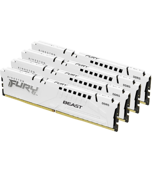 Оперативная память Kingston Fury Beast, DDR5, 128Gb (4x32GB), 5200MHz, CL40, DIMM, радиатор, белый