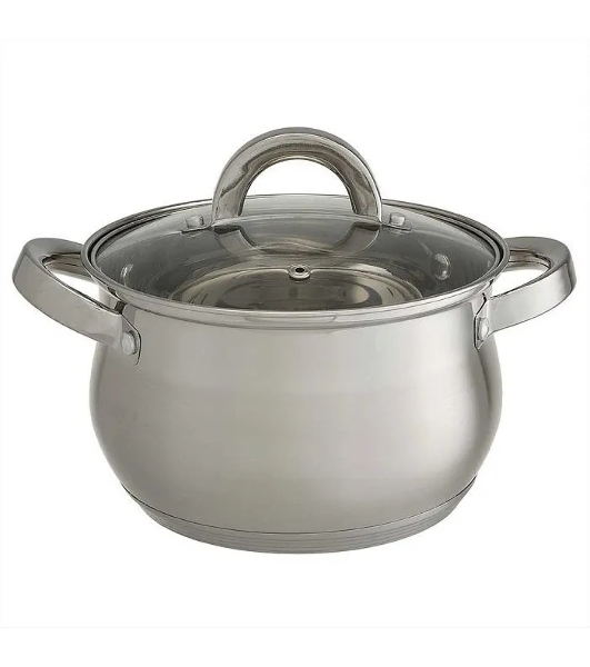 Набор посуды WEBBER BE-616/6 из нерж.стали 6 пр. 2,1 л, 2,9 л, 3,9 л со стеклянными крышками В наборе 6 предметов: кастрюля со стеклянной крышкой 16х10,5 см; 2,1 л кастрюля со стеклянной крышкой 18х11,5 см; 2,9 л кастрюля со стеклянной крышкой 20х12,5см; 3,9л Толщина стали 0,5 мм