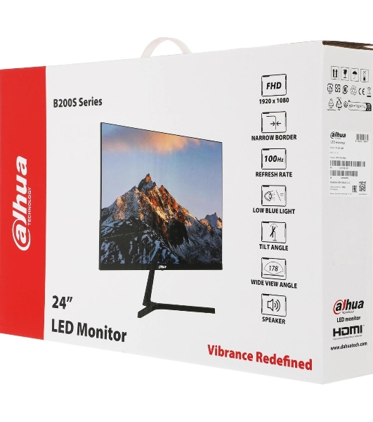 Монитор 23.8' Dahua DHI-LM24-B200S VA 1920x1080, 100 Гц, 5 мс, 16:9, 250 кд/м², 1xHDMI, 1xVGA, динамики, черный