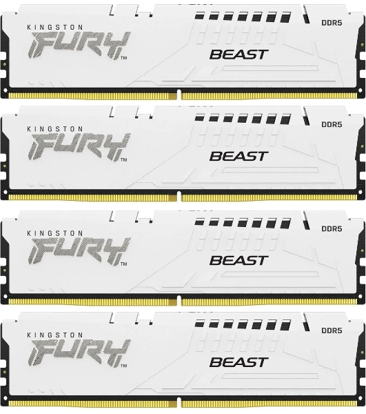 Оперативная память Kingston Fury Beast, DDR5, 128Gb (4x32GB), 5200MHz, CL40, DIMM, радиатор, белый