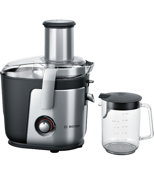 Соковыжималка Bosch MES4010 серебристый/черный, центробежная, 1200 Вт, 1500 мл, механическое