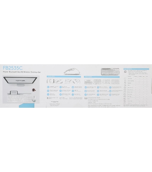 Комплект клавиатура+мышь A4Tech FStyler FB2535C беспроводной, USB + Bluetooth, 2000 DPI, белый