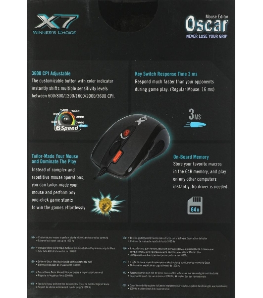 Мышь проводная A4Tech XL-750BK черный, 3600 dpi, USB, кнопки - 7