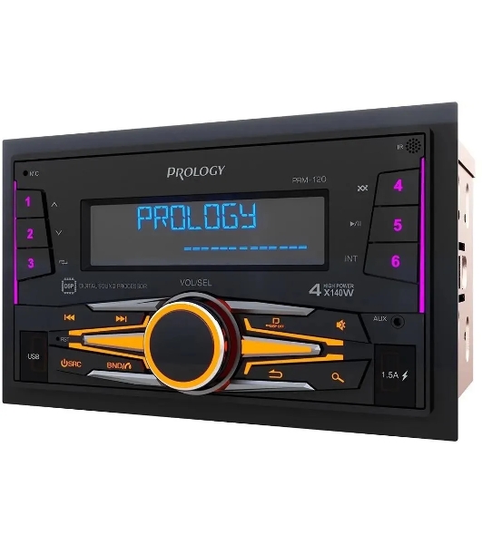 Автомагнитола Prology PRM-120, 2 DIN, Bluetooth, USB Type-A, AUX, пульт ДУ
