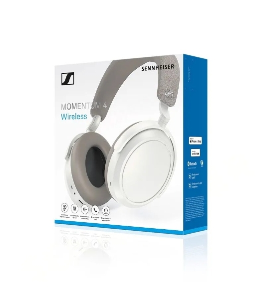 Беспроводные/проводные наушники Sennheiser Momentum 4 Wireless белый, полноразмерные, Bluetooth + проводной, активное шумоподавление, до 60 ч