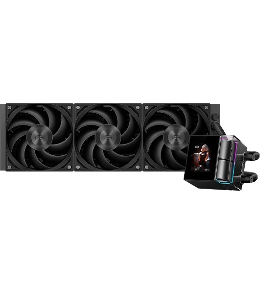 Система охлаждения Water Cooling System PCCooler DS360 Display BK (310W, 360мм, LED, Black, ARGb Pump/Fans: 3x120мм, 90.56CFM, 39.8dBA, 2500RPM/Pump height 65мм, 15dBA, 2600RPM, Rad thickness 27мм/S: 1851, 1700, 1200, 115X, AM5, AM4)