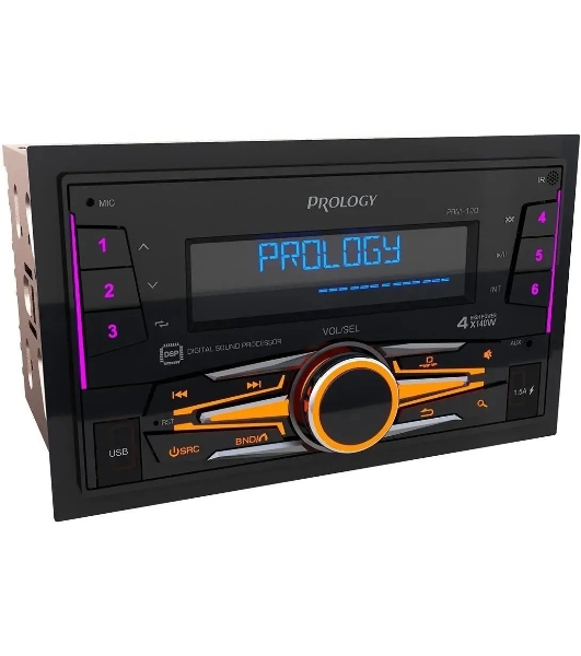 Автомагнитола Prology PRM-120, 2 DIN, Bluetooth, USB Type-A, AUX, пульт ДУ