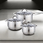 Набор посуды WEBBER BE-616/6 из нерж.стали 6 пр. 2,1 л, 2,9 л, 3,9 л со стеклянными крышками В наборе 6 предметов: кастрюля со стеклянной крышкой 16х10,5 см; 2,1 л кастрюля со стеклянной крышкой 18х11,5 см; 2,9 л кастрюля со стеклянной крышкой 20х12,5см; 3,9л Толщина стали 0,5 мм, фото9