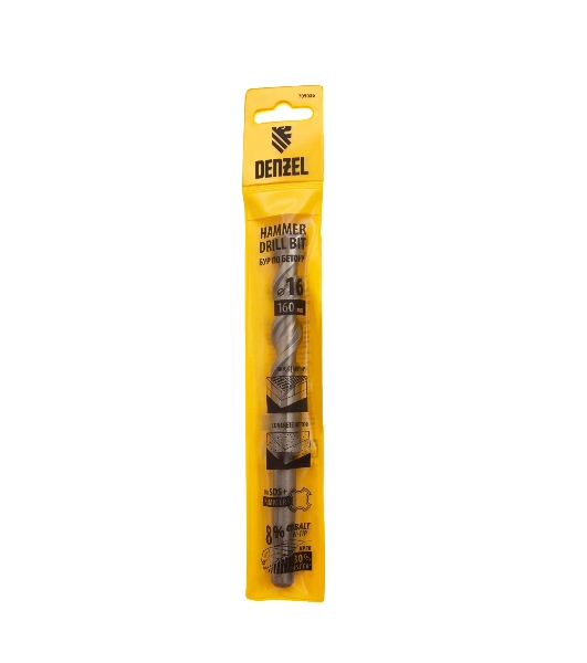 Бур по бетону Denzel двойная спираль, Cobalt W-tip, 16x160 мм, SDS PLUS