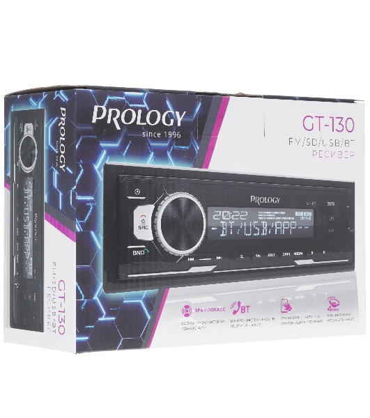 Автомагнитола Prology GT-130, 1 DIN, Bluetooth, USB Type-A, AUX, пульт ДУ