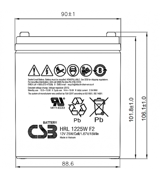 Батарея для ИБП CSB HRL 1225W (12V 6Ah) F2