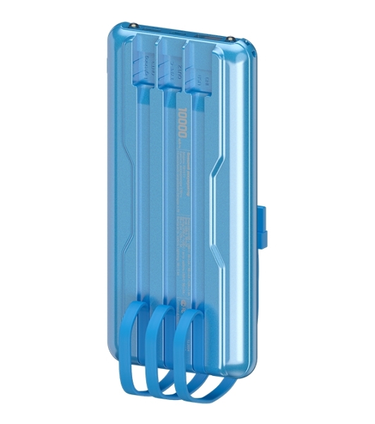 Портативный аккумулятор Maxvi PB10-11 10000 мАч blue 3A, встроенные кабели USB A/Type-C/Lightning