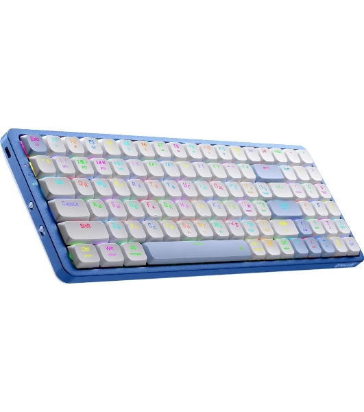 Клавиатура Redragon Eva Pro гибридная, USB Type-A, Bluetooth, радиоканал, белый/синий