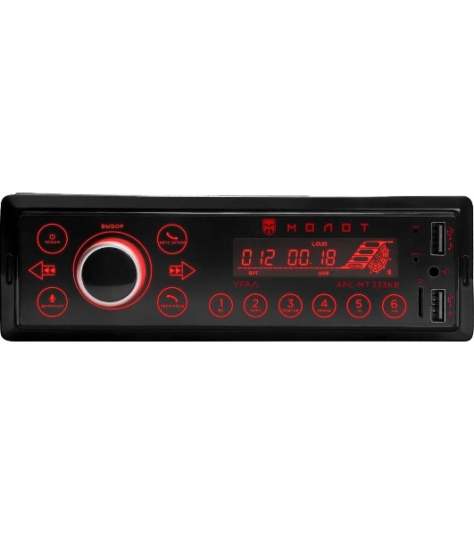 Автомагнитола Ural Молот АРС-МТ 333К, 1 DIN, Bluetooth, USB Type-A, AUX