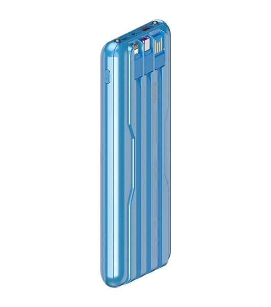 Портативный аккумулятор Maxvi PB10-11 10000 мАч blue 3A, встроенные кабели USB A/Type-C/Lightning