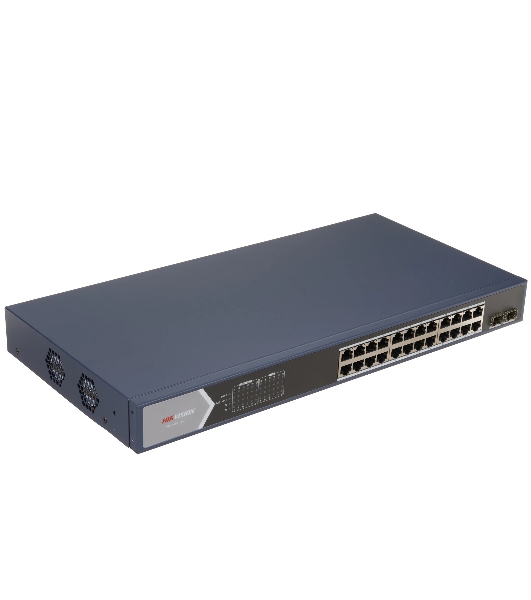 Коммутатор Hikvision DS-3E0526P-E/M(O-STD)(B), 24×1 Гбит/с PoE + 2×1 Гбит/с SFP, неуправляемый