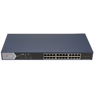 Коммутатор Hikvision DS-3E0526P-E/M(O-STD)(B), 24×1 Гбит/с PoE + 2×1 Гбит/с SFP, неуправляемый