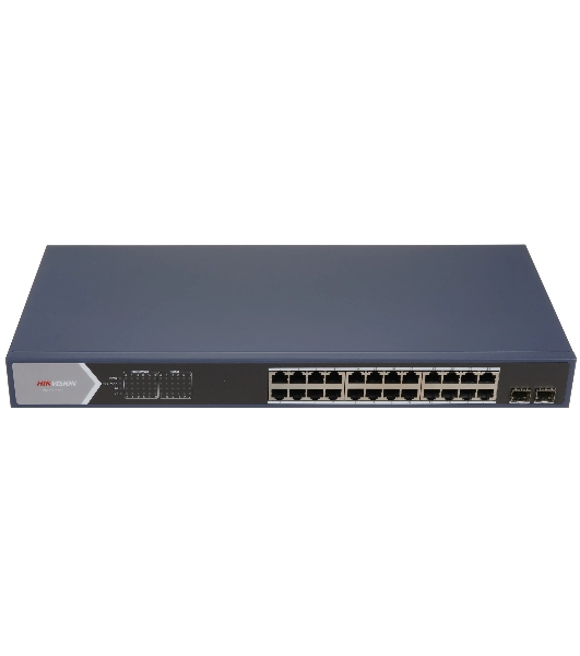 Коммутатор Hikvision DS-3E0526P-E/M(O-STD)(B), 24×1 Гбит/с PoE + 2×1 Гбит/с SFP, неуправляемый