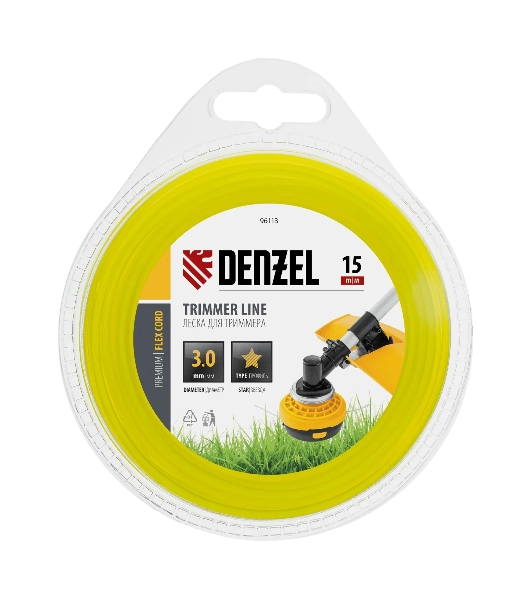 Леска для триммера Denzel звезда 3 мм х 15 м, блистер FLEX CORD