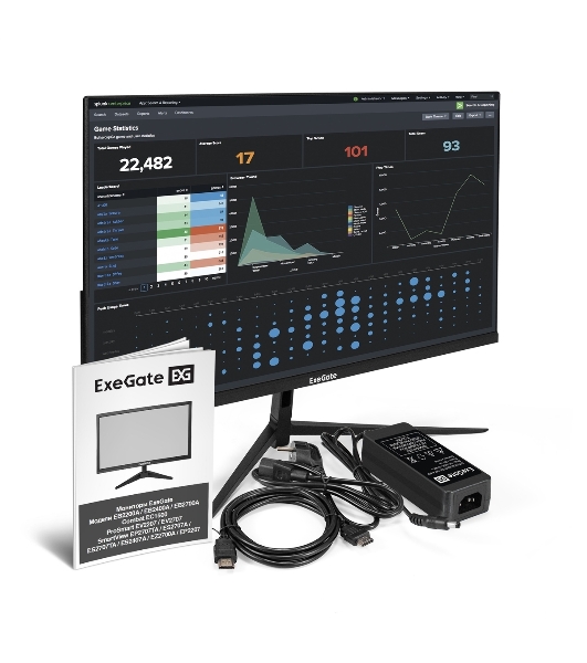 Монитор 27' ExeGate SmartView ES2707A IPS 1920x1080, 75 Гц, 5 мс, 16:9, 250 кд/м2, 1xHDMI, 1xDP, 1xVGA, 1x3.5 мм, черный