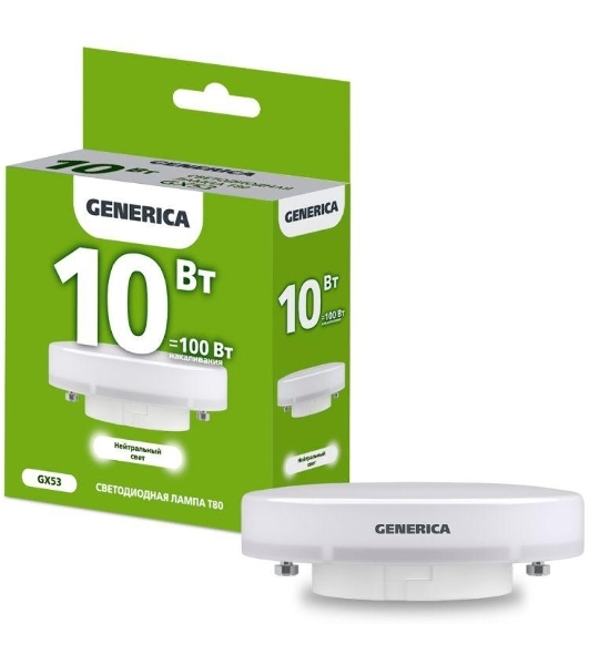 Лампа cветодиодная LED T80 IEK LL-T80-10-230-40-GX53-G таблетка 10Вт 230В 4000К GX53 GENERICA