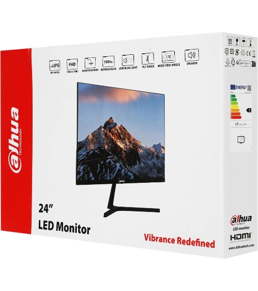 Монитор 23.8' Dahua DHI-LM24-B201S IPS 1920x1080, 75 Гц, 4 мс, 16:9, 250 кд/м2, 1xHDMI, 1xVGA, черный