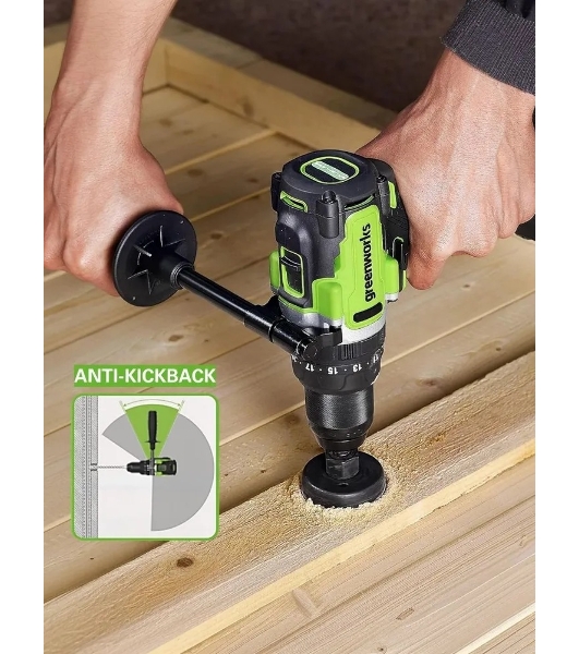 Дрель-шуруповерт GREENWORKS GD24DD140, 24 В, 4 Ач, 140 Нм, бесщеточный, ударный