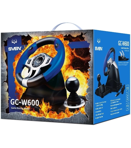 Руль черный SVEN GC-W600 (виброотдача, педали, джойстик, 12 кн., USB)