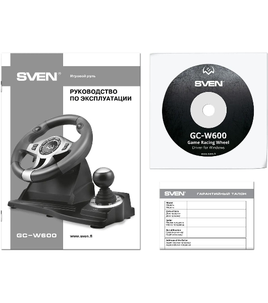 Руль черный SVEN GC-W600 (виброотдача, педали, джойстик, 12 кн., USB)