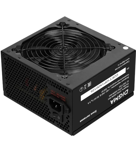 Блок питания Digma DPSU-500W-WH RTL, 500Вт, 80 PLUS белый, 120мм, черный