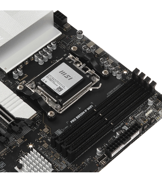 Материнская плата MSI PRO B850M-P, AM5, AMD B850, 4xDDR5, 4xSATA, 3xM.2, 1xPCIe 5.0 x16, 3xPCIe 3.0 x16, 1xHDMI, 1xDP, 1x5Gb LAN, 1xUSB-C 10Gbps, 1xUSB-A 10Gbps, 2xUSB-A 5Gbps, 4xUSB-A 2.0, 3x3.5 мм, 7.1, чёрный, mATX