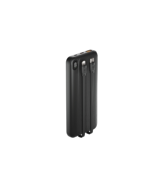 Портативный аккумулятор OLMIO L-10, 10000mAh, 22.5W, QC3.0, PD, LCD, + кабели Lightning\Type-C, черный