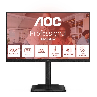 Монитор 23.8' AOC 24E4CV IPS 1920x1080, 120 Гц, 4 мс, 16:9, 300 кд/м², HDMI, DP 1.4, USB-C (90 Вт), 4xUSB 3.2, 3.5 Jack, USB Hub (4x USB 3.2), HDR10, Adaptive-Sync, черный