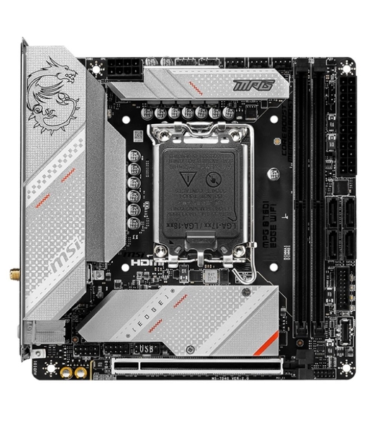 Материнская плата MSI MPG B760I EDGE WIFI, LGA 1700, Intel B760, 2xDDR5, 4xSATA, 2xM.2, 1xPCIe 5.0 x16, 1xHDMI, 1xDP, 1x 2.5Gb LAN, 4xUSB-A 3.2 Gen 1, 1xUSB-A 3.2 Gen 2, 2xUSB-A 2.0, 1xUSB-C 3.2 Gen 2, 3x3.5 мм, 7.1, Mini-ITX