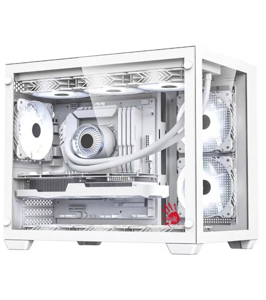 Компьютерный корпус Bloody BD-CC108 белый без БП mATX 9x120мм 2xUSB 3.0 audio bott PSU
