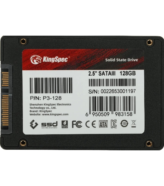 Накопитель SSD KingSpec P3-128, 128Gb, SATA, 2.5', R/W 570/500