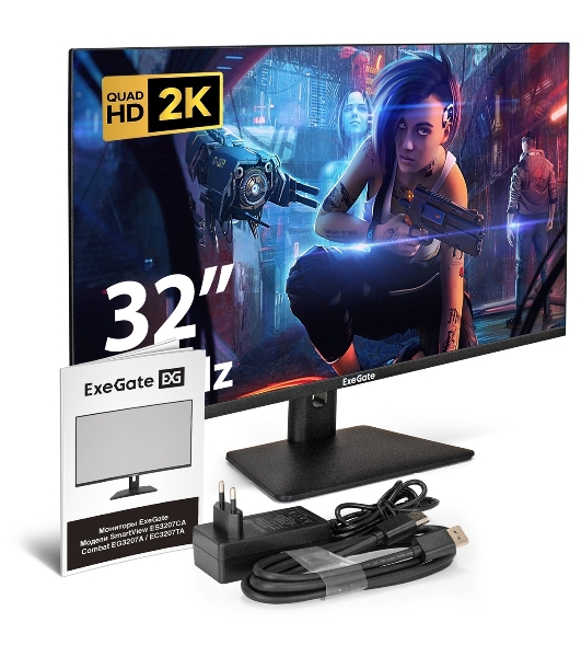 Монитор 31.5' ExeGate Combat EG3207A IPS 2560x1440, 165 Гц, 1 мс, 16:9, 300 кд/м², 2xHDMI, 1xDP, 1xUSB, 1x3.5 мм, черный