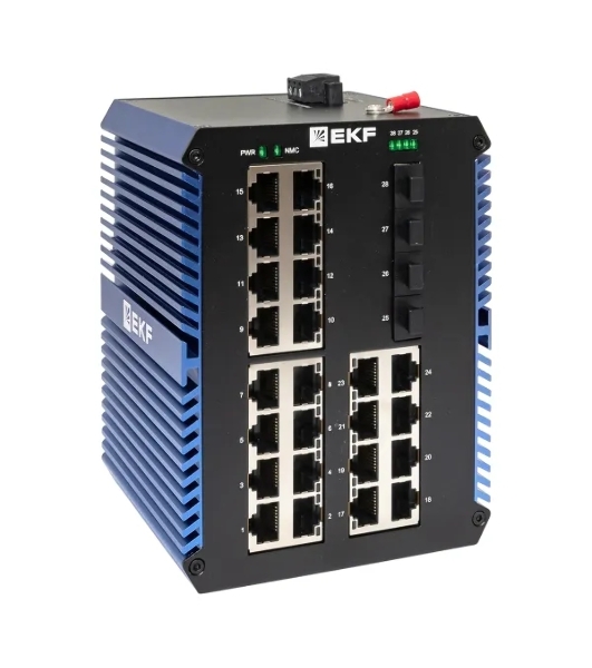Коммутатор EKF TSX-U-4GX/SFP-24GTP, 24×1 Гбит/с PoE + 4×1 Гбит/с SFP, неуправляемый