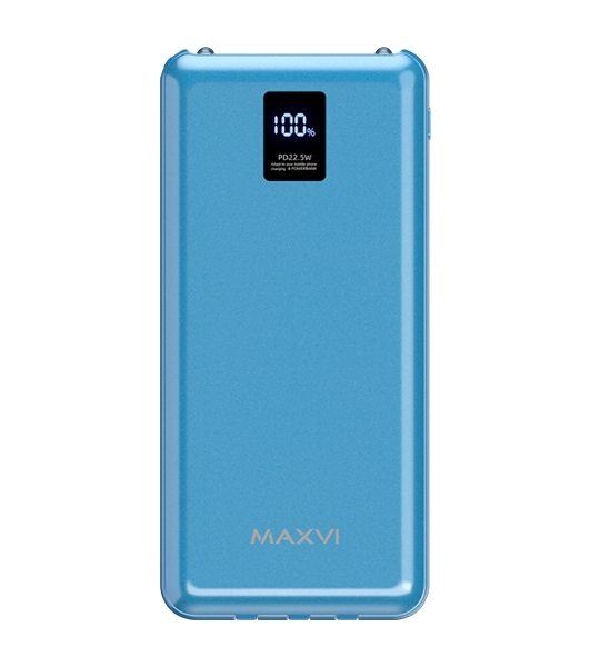 Портативный аккумулятор Maxvi PB10-11 10000 мАч blue 3A, встроенные кабели USB A/Type-C/Lightning