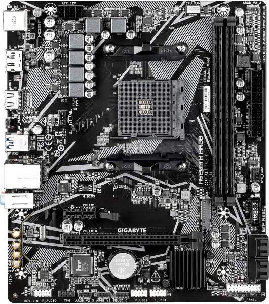 Материнская плата Gigabyte A520M H ARGB, AM4, AMD A520, 2xDDR4, 4xSATA, 1xM.2, 1xPCIe 3.0 x16, 1xPCIe x1, 1xHDMI, 1xDP, 1x1Gb LAN, 4xUSB-A 5Gbps, 2xUSB-A 2.0, 1xPS/2, 3x3.5 мм, 7.1, mATX