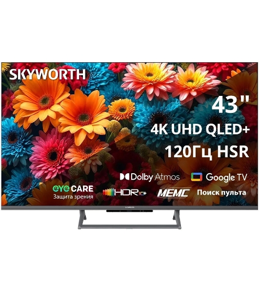 Телевизор Skyworth 43' 43Q67H черный QLED UHD 120Hz Smart TV Google TV 2GB/16GB