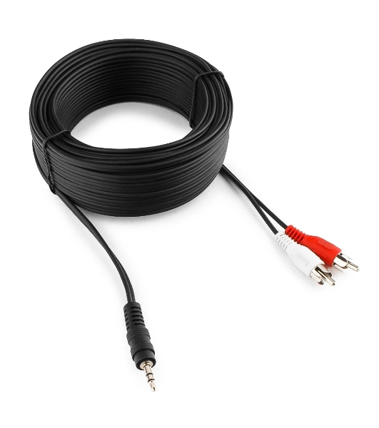 Кабель аудио Cablexpert CCA-458-15M-N, Jack 3.5(M)/2xRCA, 15м, черный, пакет
