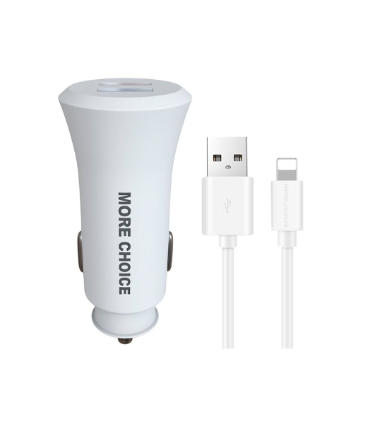 Автомобильная зарядка (от прикуривателя) MORE CHOICE (4627151192093) AC23i 2USB 2.4A для 8-pin белый