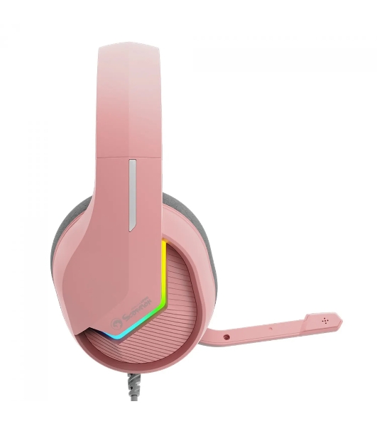 Гарнитура Marvo H8618 Tactic 40 розовый, проводная, USB, микрофон с шумоподавлением, RGB-подсветка