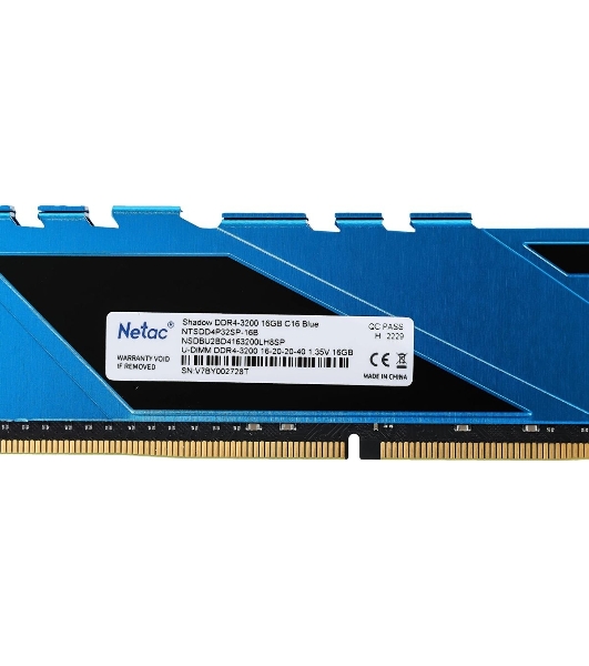Оперативная память NETAC Shadow, DDR4, 16GB (1x16GB), 3200MHz, CL16, DIMM, с радиаторами, синий
