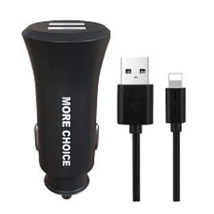 Автомобильная зарядка (от прикуривателя) MORE CHOICE (4627151192109) AC23i 2USB 2.4A для 8-pin черный