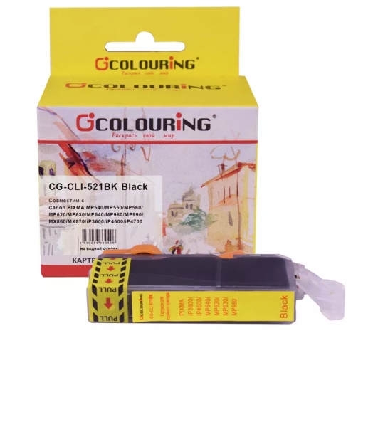 Картридж струйный Colouring CG-CLI-521BK черный с чипом водный (9 мл) для Canon IP3600/IP4600/MP540/MP620/MP630/MP980