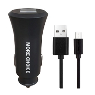 Автомобильная зарядка (от прикуривателя) MORE CHOICE (4627151192116) AC23m 2USB 2.4A для micro USB черный