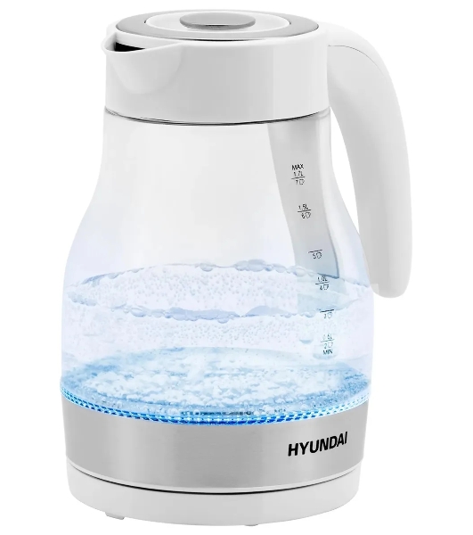 Чайник электрический Hyundai HYK-G3802 1.7 л, 2200 Вт, белый/серебристый (корпус: стекло)